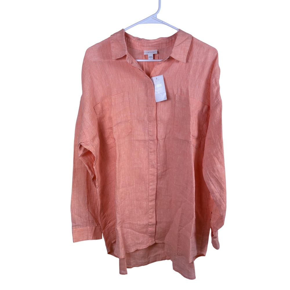 NWT J. Jill Button Up Shirt Women's L Coral Peach Love Linen Coastal Lagenlook